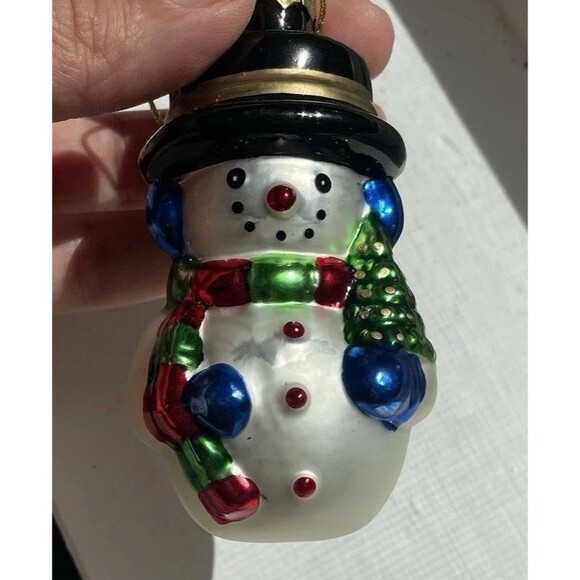 Vintage Set Of 6 Lubeck Glass Blown Snowman Ornaments Ames Hat - Picture 4 of 15